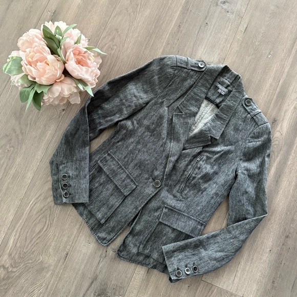 Vince Heather Grey Linen Utility Blazer Jacket - Picture 1 of 6